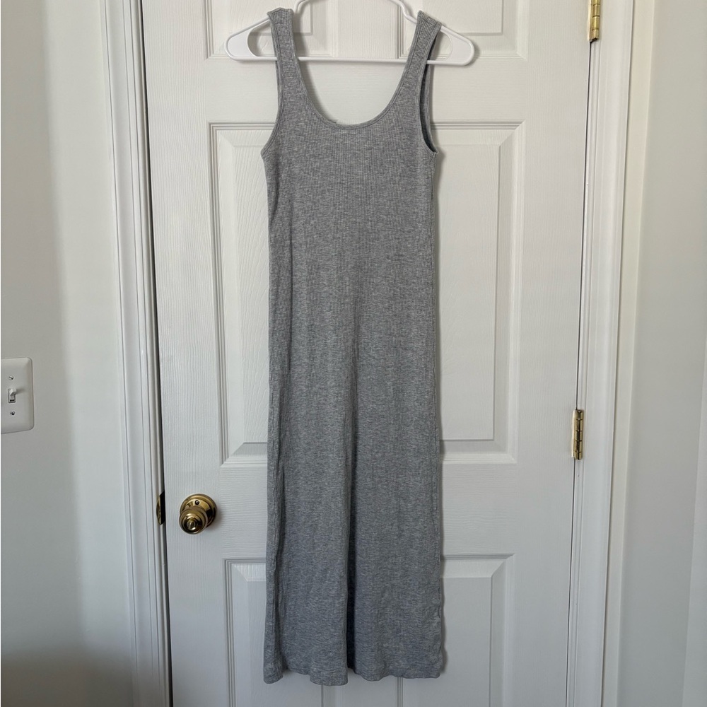 Gray Sleeveless Rib Knit Maxi Dress